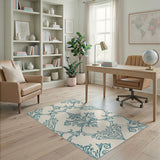 Vintage Teal Damask Floral Area Rug
