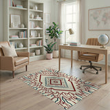 Red Blue Geometric Heritage Tribal Rug