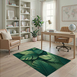 Green Lush Layered Monstera Leaves Green Area Rug