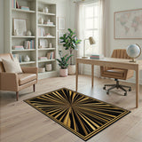 Black Gold Sunburst Geometric Area Rug