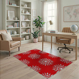 Red Snowflake Pattern Area Rug
