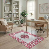 Red Red Ornate Floral Border Area Rug
