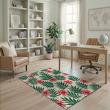 Multi-color and Patterns Pink Hibiscus Palm Leaf Area Rug