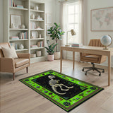 Pixel T-Rex Skeleton Area Rug with Green Nature Border