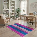 Vibrant Pink Teal Striped Woven Rug