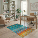 Vibrant Teal Orange Striped Area Rug
