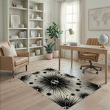 Black White Atomic Starburst Area Rug