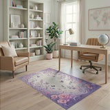 ODIKA Washable Whimsical Lavender Floral Butterfly Area Rug, Non-Slip Low Pile