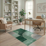 Green Geometric Curve Panel Area Rug