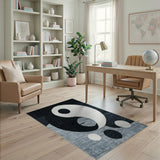 Yin-Yang Geometric Area Rug Black White