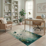 Teal Butterfly Vine Floral Area Rug