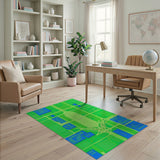 Green Blue Geometric Urban Grid Area Rug