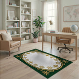Elegant Green Gold Snowflake Ornate Area Rug