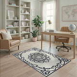 Black and White Traditional Persian Ornate Black White Persian Medallion Rug