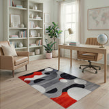 Bold Red Black Abstract Geometric Area Rug
