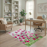 Pink Flowers Butterflies Kids Area Rug