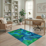 Vibrant Teal Green Abstract Geometric Rug