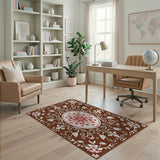 Vintage Floral Medallion Brown Area Rug