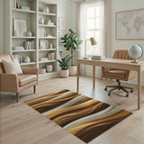Earthy Wave Brown Tan Abstract Area Rug