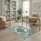 Blue and Teal Teal Floral Medallion Area Rug