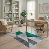 Modern Geometric Grey and Emerald Green Area Rug