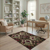 Vintage Red Peony Damask Area Rug
