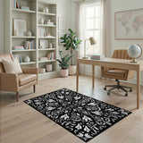 Ornate Black White Floral Vintage Black and White Area Rug