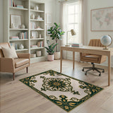 Ornate Green Gold Persian Area Rug