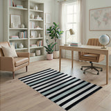 Bold Black, White Teal Striped Area Rug