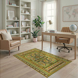 Vibrant Green Persian Medallion Area Rug with Gold Borders
