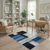 Modern Geometric Block Area Rug in Black Blue Grey