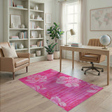 Pink Peony Striped Floral Area Rug