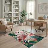 Pink Flamingos Tropical Foliage Area Rug