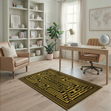 Black and Gold Greek Key Maze Area Rug