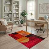 Bold Abstract Geometric Area Rug in Red Orange