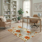 Vintage Orange Hibiscus Floral Area Rug