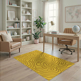 Yellow Vibrant Yellow Wavy Abstract Area Rug