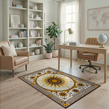 Geometric Modern Gold and Silver Golden Sunburst Geometric Area Rug