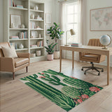 Green Cactus Oasis with Pink Roses Area Rug