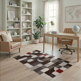 Modern Geometric Grey Area Rug with Red Accents
