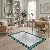 Teal Gold Geometric Border Area Rug