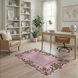 Pink Pink Gold Ornate Floral Border Rug