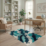 Teal Navy Brushstroke Abstract Area Rug