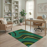 Teal Green Swirling Abstract Area Rug