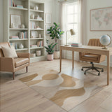 Beige and Neutral Beige Neutral Abstract Wave Area Rug