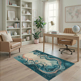 Blue Teal Abstract Tentacle Area Rug