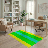 Vibrant Yellow Green Teal Vertical Stripe Area Rug