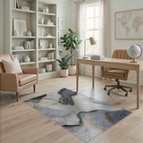 Gold and Silver Gold Veined Grey Marble Abstract Area Rug