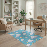 Whimsical Cartoon Clouds and Gold Sky Area Rug