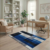 Modern Blue Block Geometric Area Rug